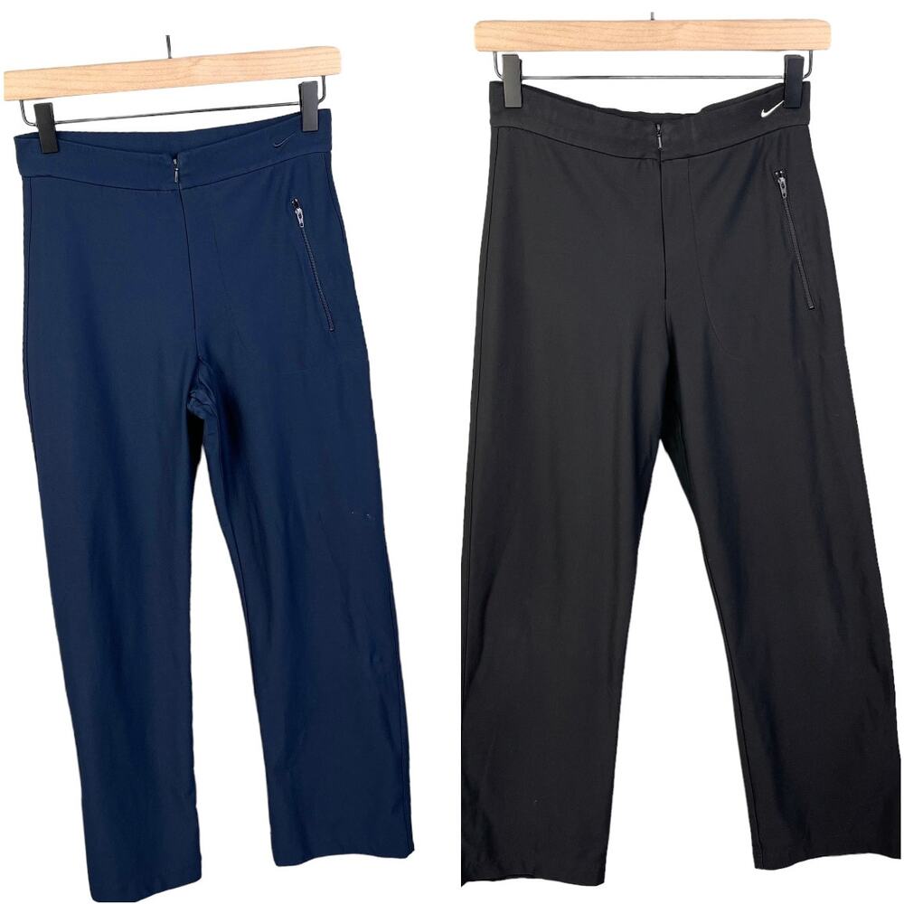 Nike Wide Leg Pants Womens XS Black Navy Flare Y2K High Rise Front‎ Zip Bundle